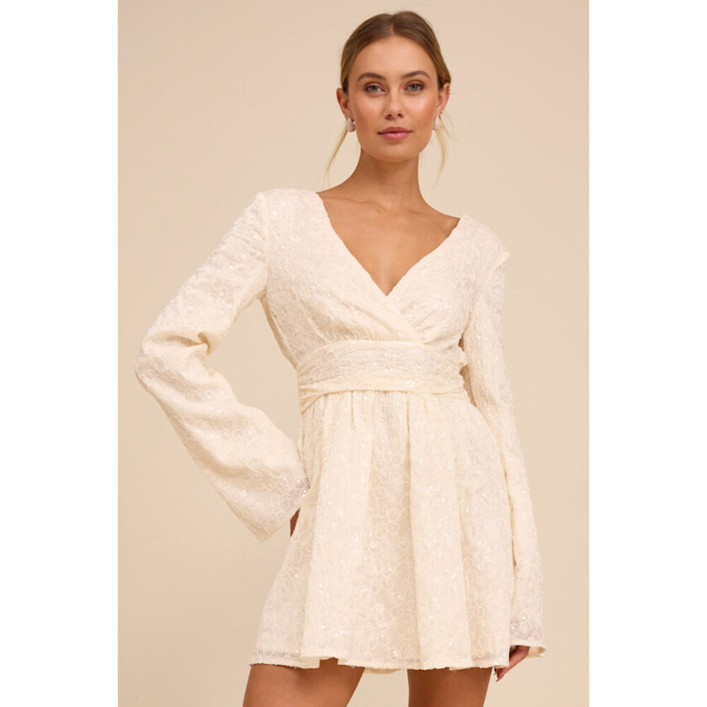 Lulus Catarina Ivory Embroidered Sequin Long Sleeve Mini Dress
